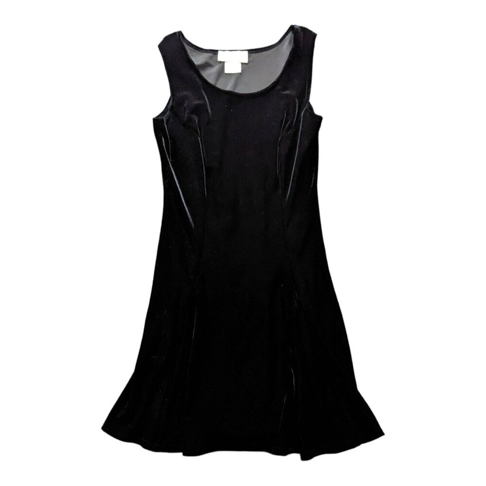 Vintage Benson Smith Dress Women's 11/12 Black Velvet Lace Up Goth Pleated